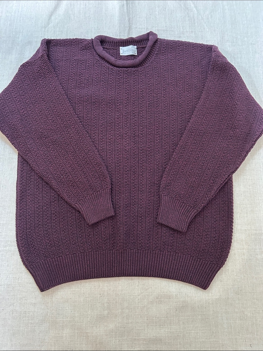 Vintage Jantzen Rollneck Sweater Women's XL Plum Fisherman Casual Knit Crew